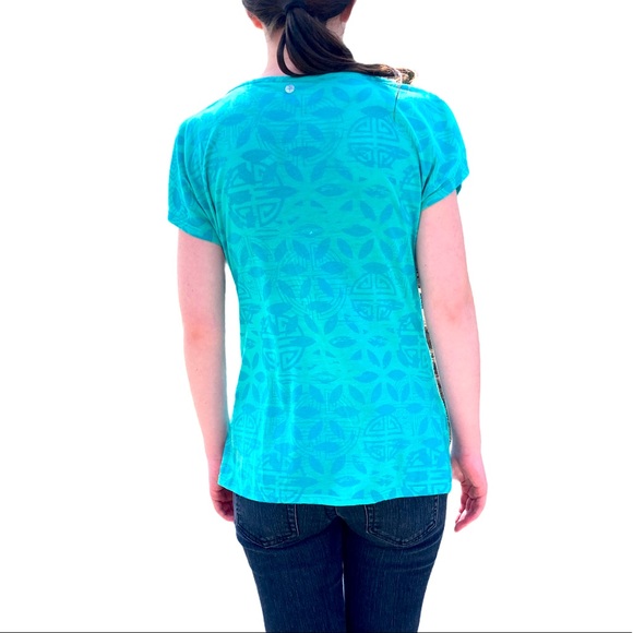 Teal Turquoise Short Sleeve Shirt Cowl Neck Front Collar Comfortable - Picture 2 of 5